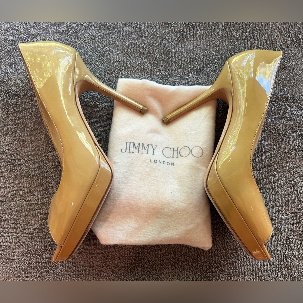 Jimmy Choo Patent Leather Peep-toe Heels Sz 38 EXCELLENT CONDITION